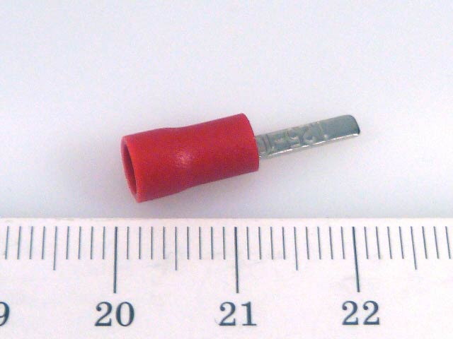 Наконечник кабельный DBV1.25-10 красный, штекер плоский с изоляцией, 0.75х2.3х10мм, сеч. каб. 0.5-1.5мм2, Китай