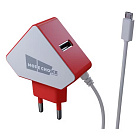 Зарядное устройство More Choice NC42m 2*USB А 2.0 1.5A, кабель встроенный с microUSB, красно-белое, СЗУ/разъемы 2*USB - microUSB/ длина кабеля 1м/ 70*30*45мм, More Choice