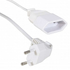 Шнур СЕТЬ Y001/ST2  1.8м, вилка угловая/ розетка прямая, 2x0.5 W03F, вилка ~220В, белый, Китай