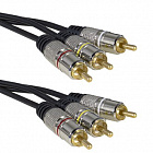 Шнур 3 RCA (тюльпан) штекера-3 RCA (тюльпан) штекера, 1.5м, корпус - металл (3 RCA - 3 RCA GM 1.5m), Китай