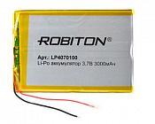 Аккумулятор  Li-Po 3.7V 3000mAh LP4070100, [3,7В][3000мАч][100*70*4мм][с провод./ плоский], Robiton