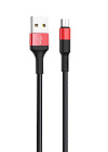 Дата-кабель Hoco X26 Flash USB2.0 - microUSB, нейлон, 1м, черно-красный, 2.0А/TPE+ нейлон/ четырехжильный медный провод, Hoco