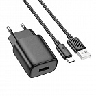 Зарядное устройство Hoco C134A USB-A 5В/2.4A, кабель с USB Type-C, черное, СЗУ/разъем USB-A/ ABS пластик/длина кабеля 1м/ 79*38*25мм /53 г, Hoco