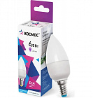 Лампа светодиодная E14 6.5Вт свеча 6500К (холодный белый)  220В КОСМОС, 37*100мм/ матовая/ LkecLED6.5wCNE1465