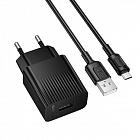 Зарядное устройство Borofone BAS71A USB-A 2.1A, 10.5Вт, кабель с microUSB, черное, СЗУ/разъем USB-A, Borofone