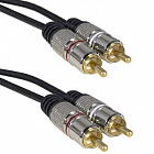 Шнур 2 RCA (тюльпан) штекера-2 RCA (тюльпан) штекера, черный, 1.5м , корпус - металл (2 RCA - 2 RCA GM 1.5m), Китай