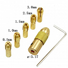 Патрон цанговый MC317 с набором цанг 0.5-3.0mm (5 цанг+ключ для зажима на вал), На 3.17мм вал электродвигателя, гравера., S-Line