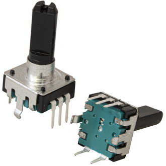 Энкодер PEC12R-4220F-S0024 ( PEC12R 24/24 20mm) с переключателем , 24 щелчка, 24 импульса, пластмассовый вал с лыской 20мм, Китай