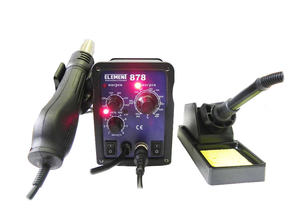 ПАЯЛЬНАЯ СТАНЦИЯ ELEMENT-878 (термофен + паяльник), 700Вт, паяльник ...