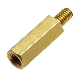 Стойка PCHSN-12 (L-KLS8-DBL-M3-E5.0-L12) шестигранная, 12mm, М3, латунь , винт + отверстие М3, KLS