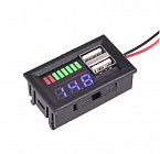 Вольтметр LED для Авто 12В с USB зарядкой 5В/2А (измерительная панель) ,  45*26*18mm, Китай
