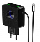 Зарядное устройство More Choice NC48i USB*2  2.1A, кабель с Lightning 8-pin, LED подсветка, черное, СЗУ/10Вт/ разъемы USB*2A - Lightning 8-pin/ длина встоенного кабеля 1м, More Choice