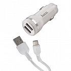 Зарядное устройство автомобильное Hoco Z27 2USB+ кабель USB- micro USB, белое, 2.4А/ 5В/ длина кабеля 1м, Hoco