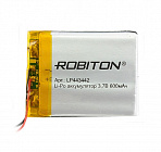 Аккумулятор  Li-Po 3.7V  600mAh LP443442, [3,7В] [600мАч] [42*34*4,4мм] [плоский][с проводом], Robiton