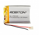 Аккумулятор  Li-Po 3.7V 1500mAh LP963448, [3,7В][1400мАч][48*34*9,6мм][с провод./ плоский[c защитной платой]], Robiton