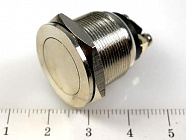 Кнопка PBS-28B-2 (антивандальная) плоская d=19mm,  плоский ободок, металл, на замыкание, Китай