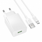 Зарядное устройство Borofone BAS72A USB-A 3А,18Вт, быстрая зарядка QC3.0, кабель с microUSB, белое, СЗУ/разъем USB A- microUSB/ длина кабеля 1м/ протоколы QC/FCP/AFC, Borofone