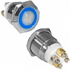 Кнопка GQ19F-10E/B/N off-(on) металл, кольцевая подсветка, антивандальная, кольцевая подсветка (синяя), без фиксации, Китай