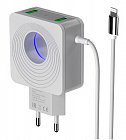 Зарядное устройство More Choice NC48i USB*2  2.1A, кабель с Lightning 8-pin, LED подсветка, белое, СЗУ/10Вт/ разъемы USB*2A - Lightning 8-pin/ длина встоенного кабеля 1м, More Choice